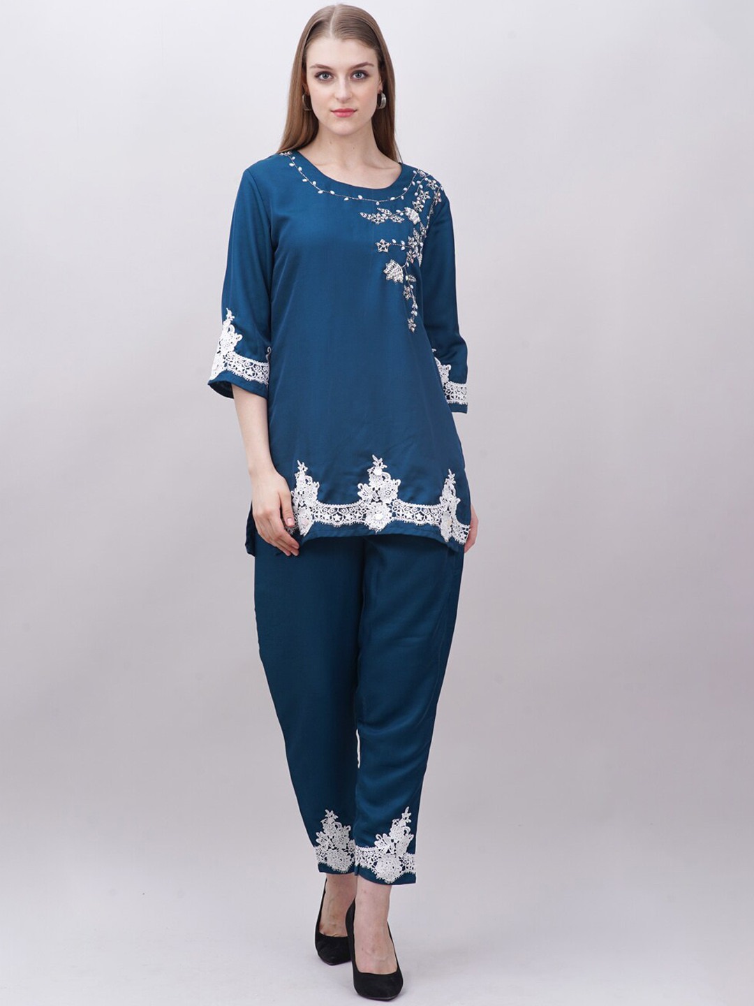 

Ashnaina Embroidered Tunic With Trousers, Blue