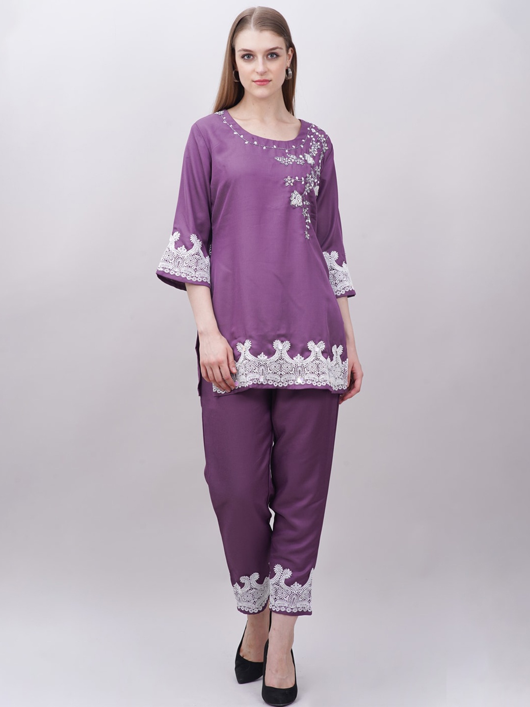 

Ashnaina Embroidered Tunic With Trouser Co-Ords, Purple