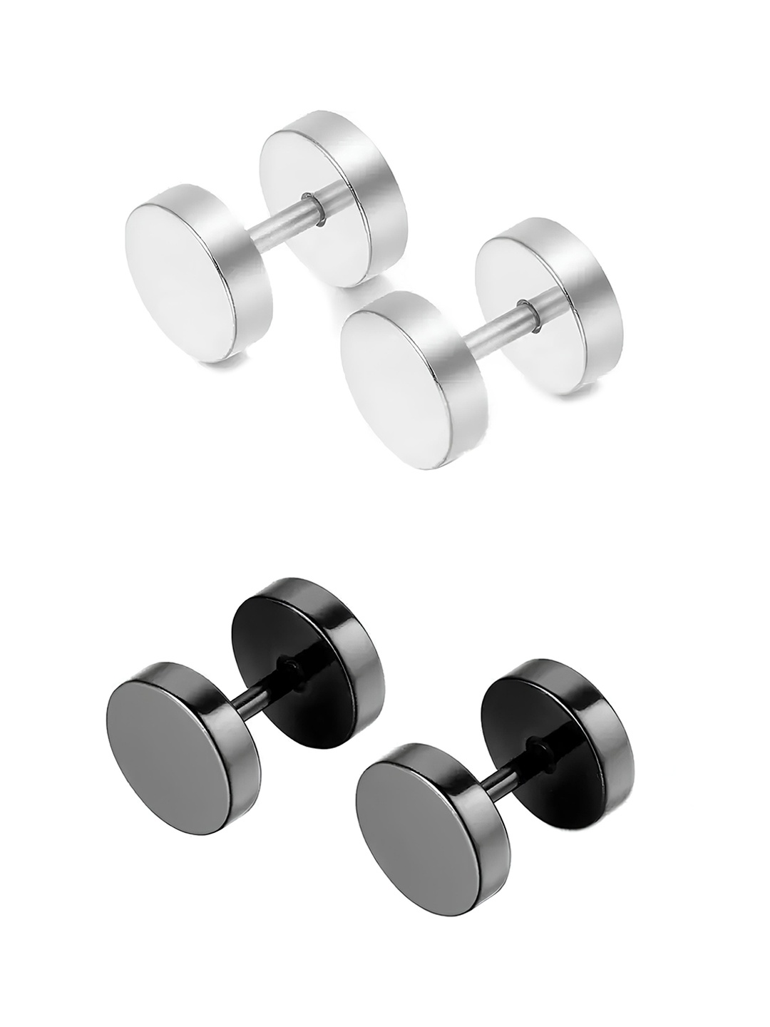 

KARISHMA KREATIONS Unisex Set of 2 Silver-Plated Stainless Steel Studs Earrings