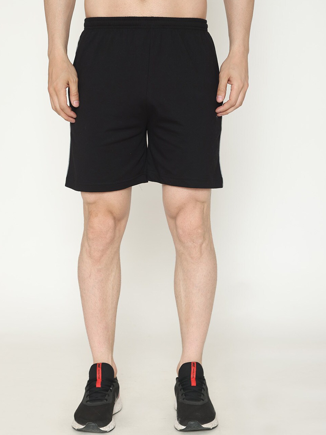 Bonjour Men Mid-Rise Cotton Sports Shorts, Black