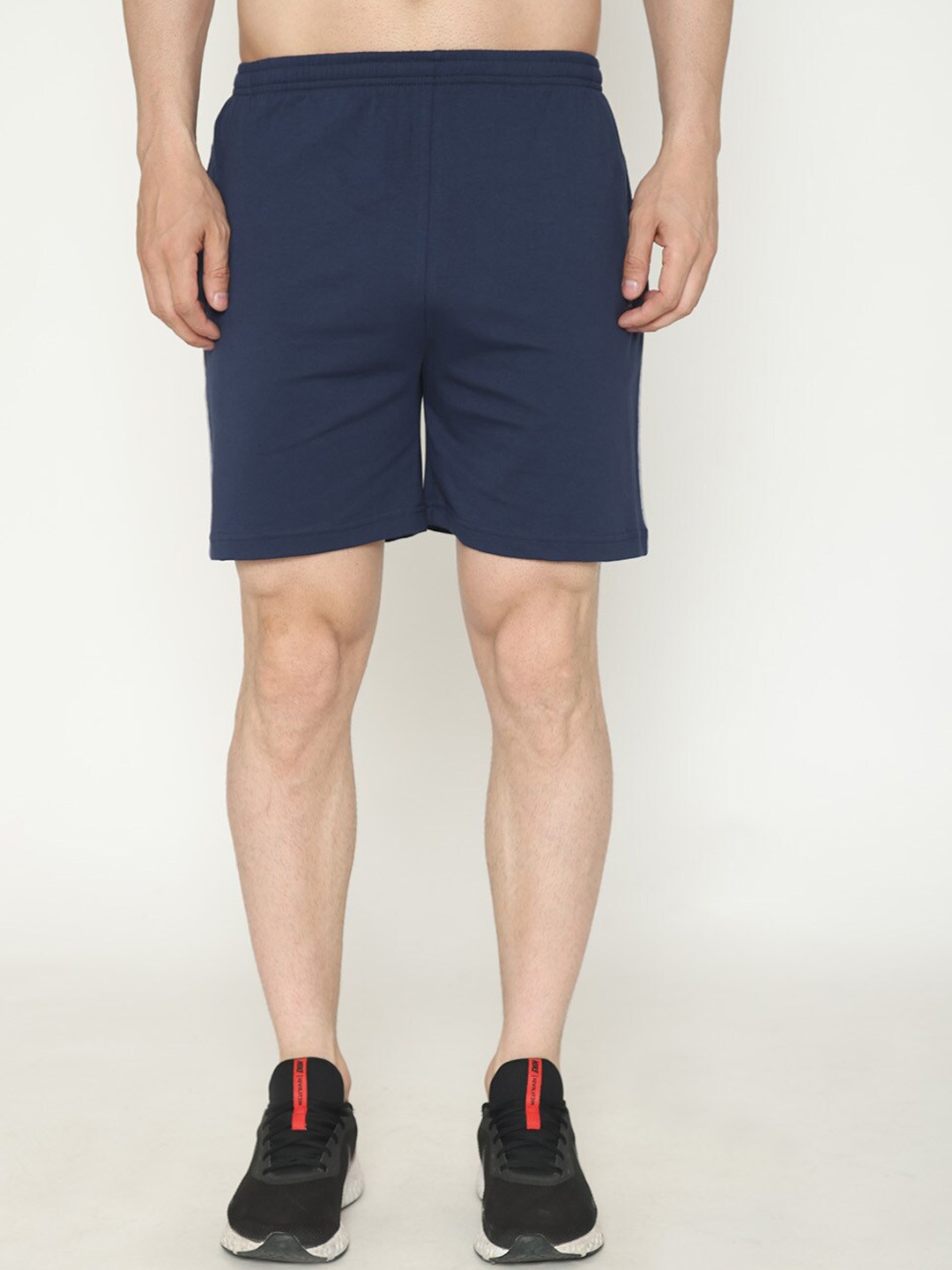 

Bonjour Men Mid-Rise Cotton Sports Shorts, Navy blue