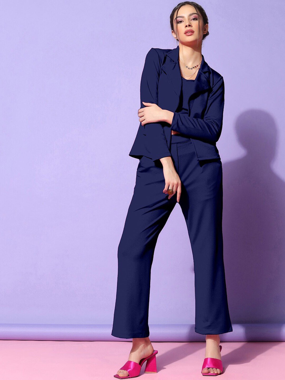 

Ziva Fashion Top & Trousers With Blazer Co-Ords, Navy blue