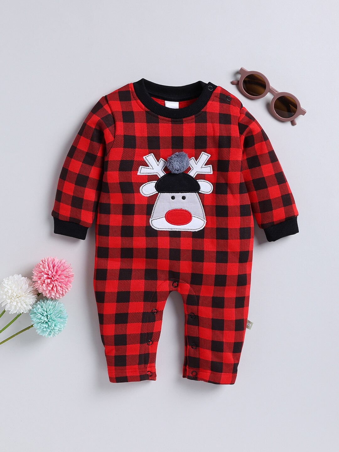 

Moms Love Infants Checked Cotton Rompers, Red