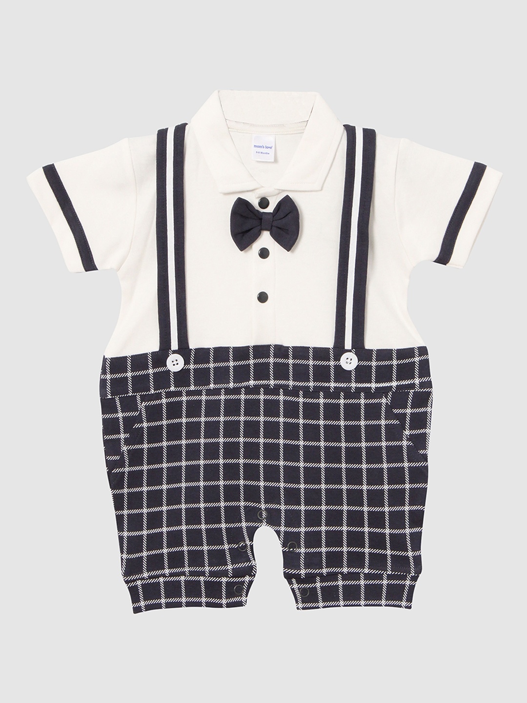 

Moms Love Infant Boys Checked Cotton Rompers, White