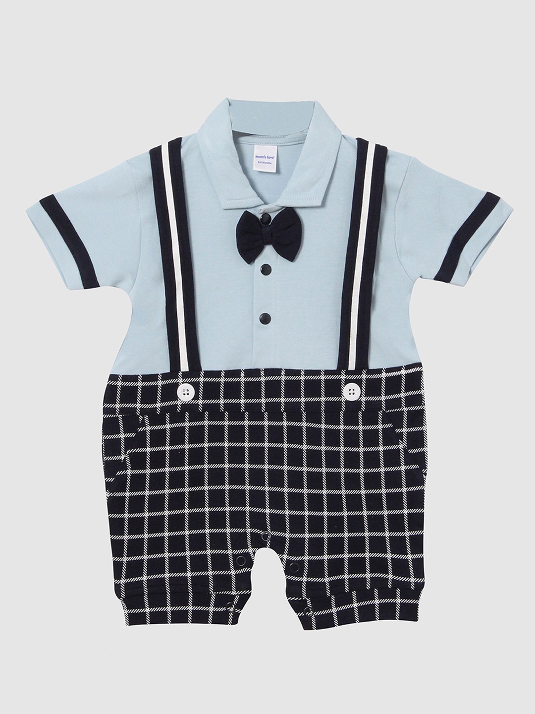 

Moms Love Infant Boys Checked Cotton Rompers, Blue