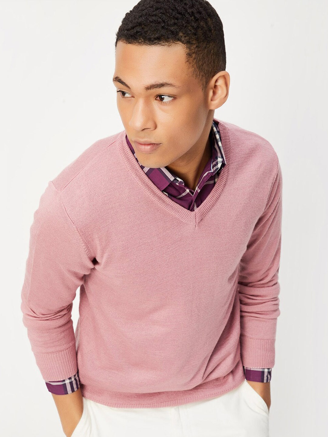 

max V-Neck Pullover Sweater, Pink