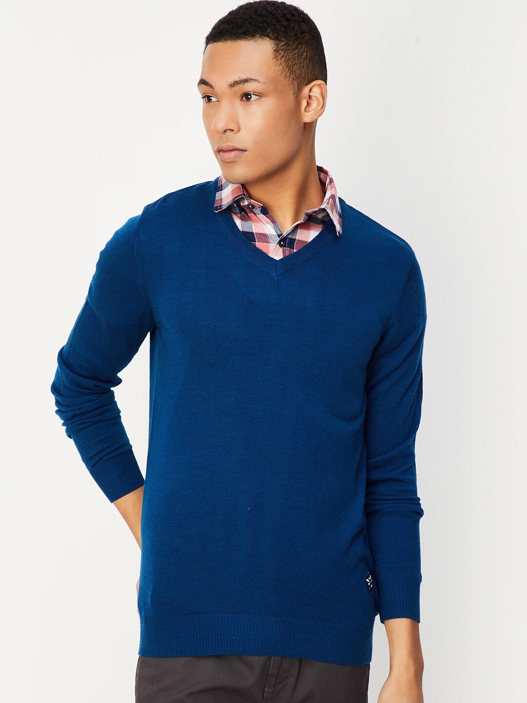 

max V-Nek Acrylic Pullover, Blue