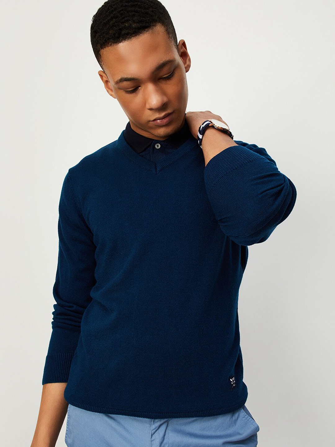 

max V-Neck Acrylic Pullover, Blue