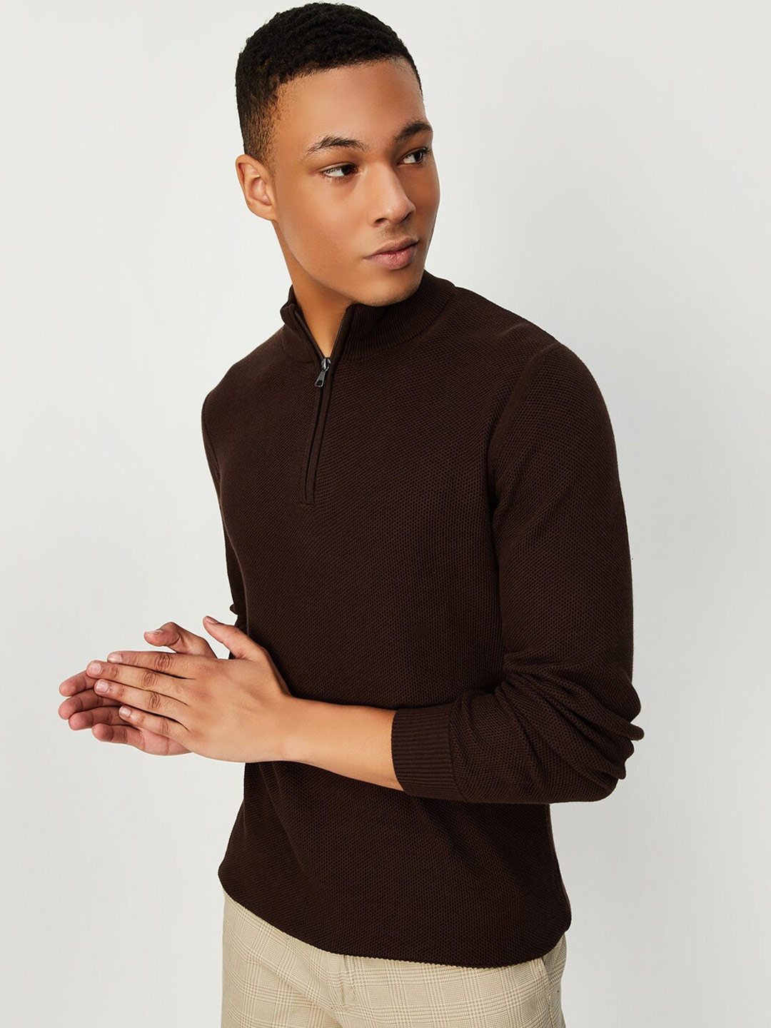 

max Mock Collar Pullover, Brown
