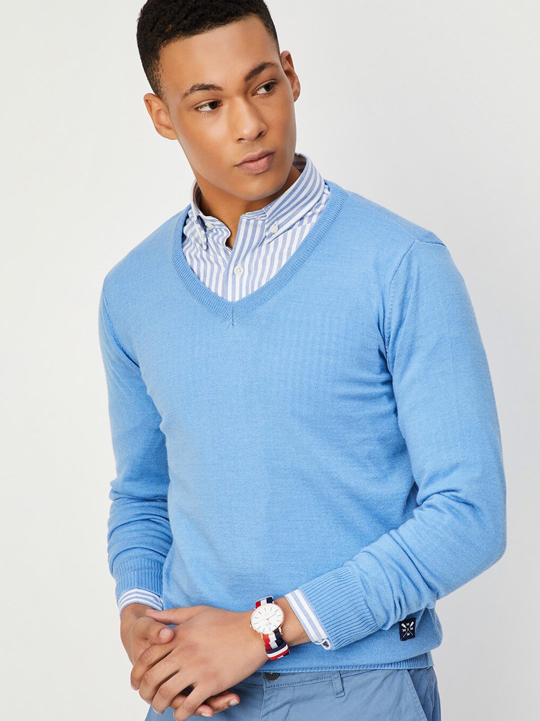 

max V-Nek Acrylic Pullover, Blue