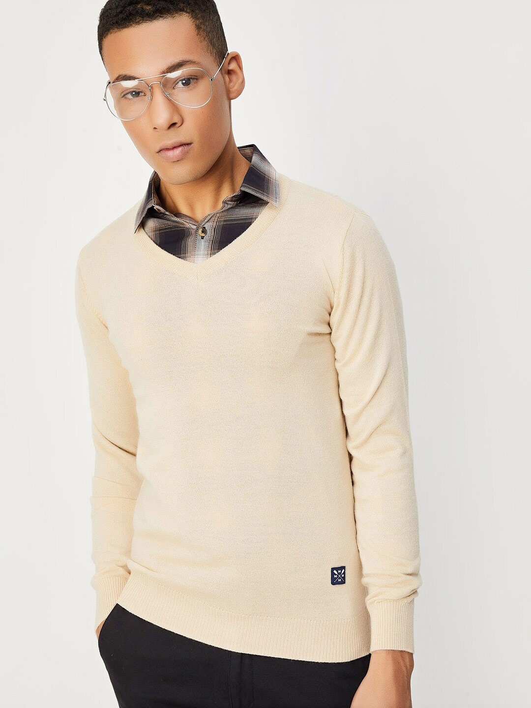 

max V-Neck Acrylic Pullover, Beige