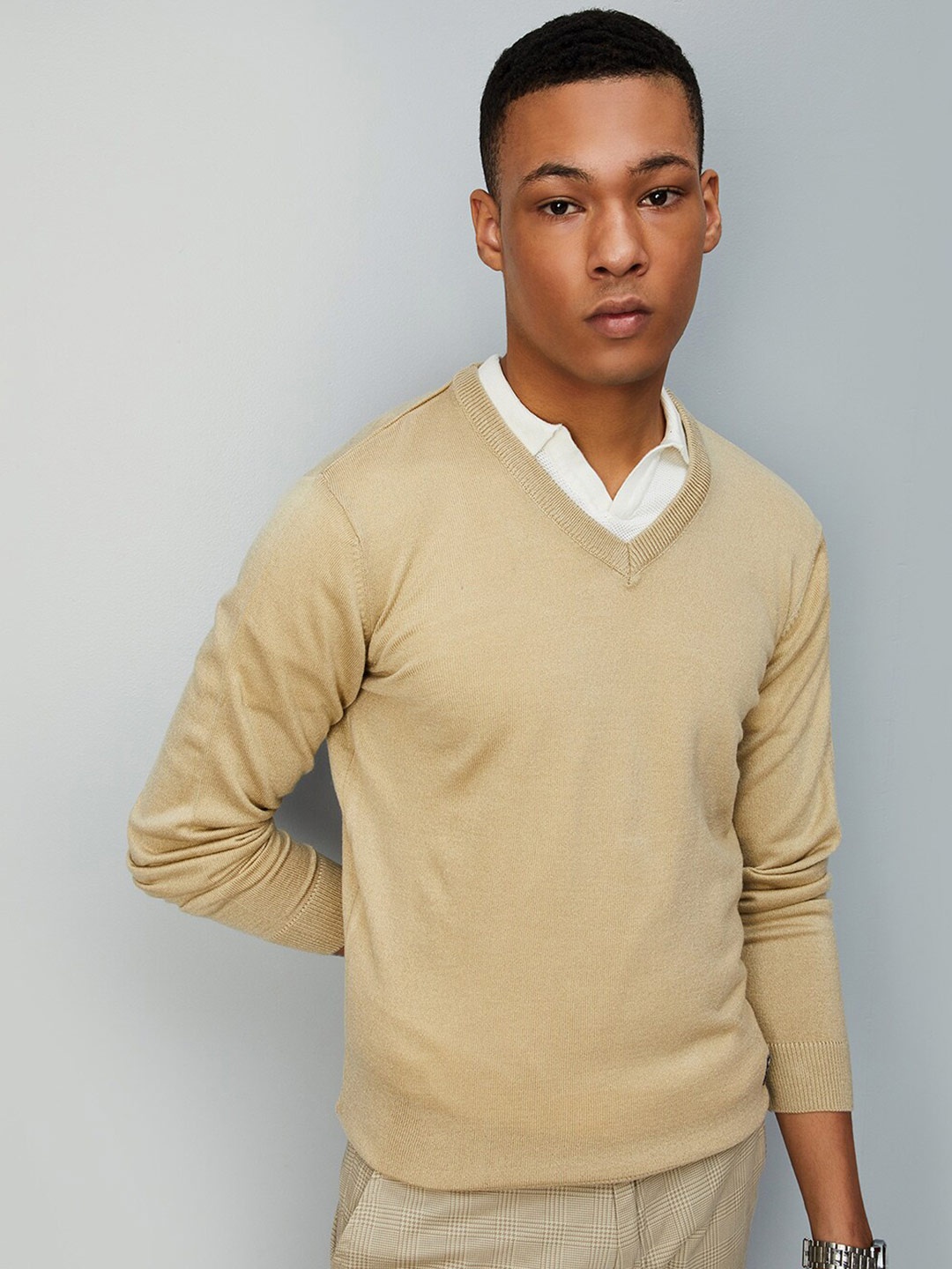 

max V-Neck Acrylic Pullover, Beige