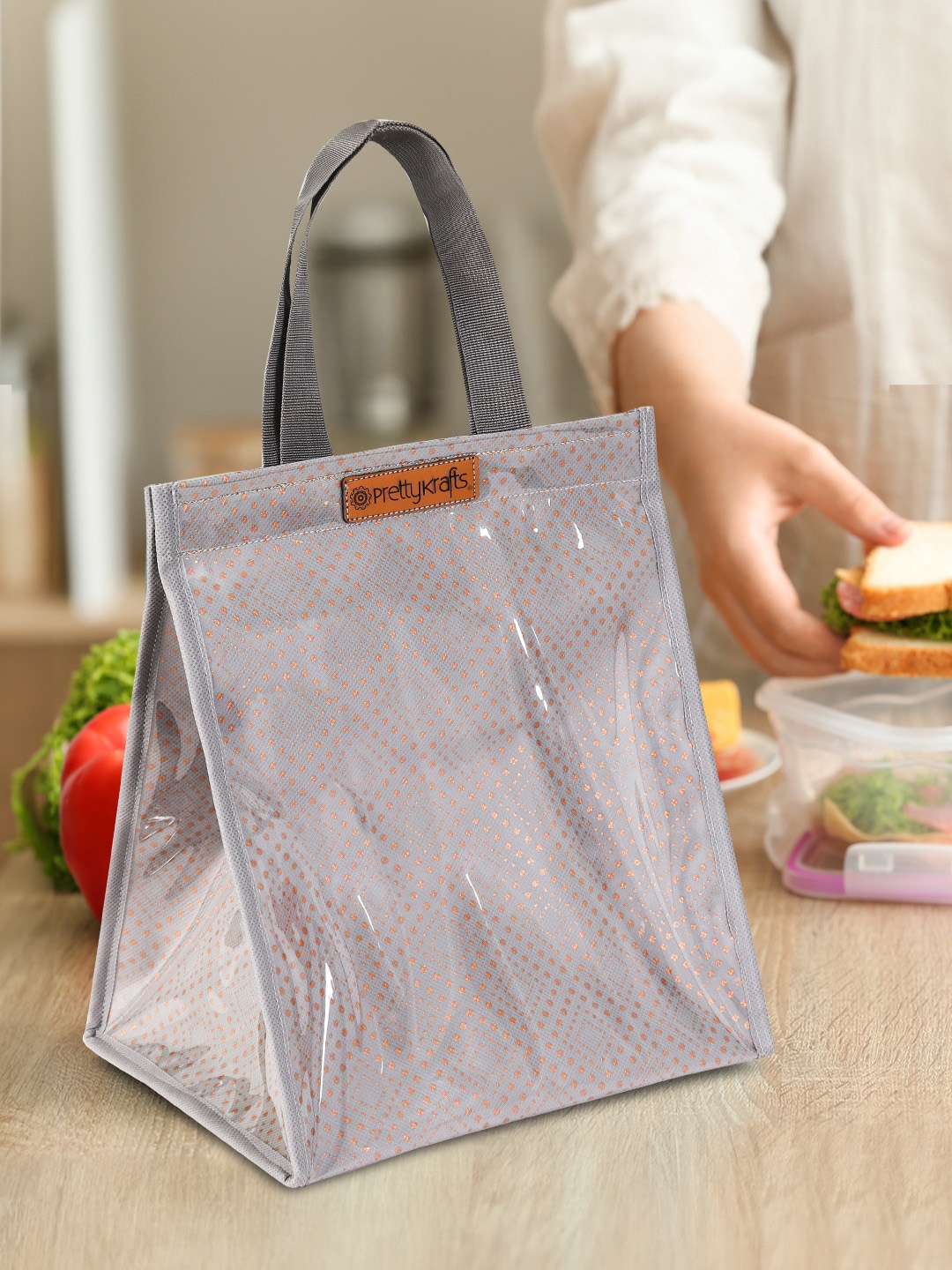 

prettykrafts Water-Resistant Lightweight Lunch Bag, Grey