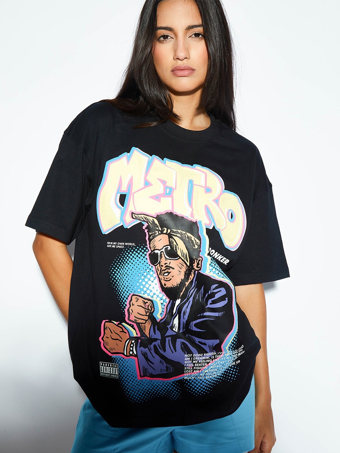 

Bonkers Corner Printed Cotton Oversized T-shirt, Black