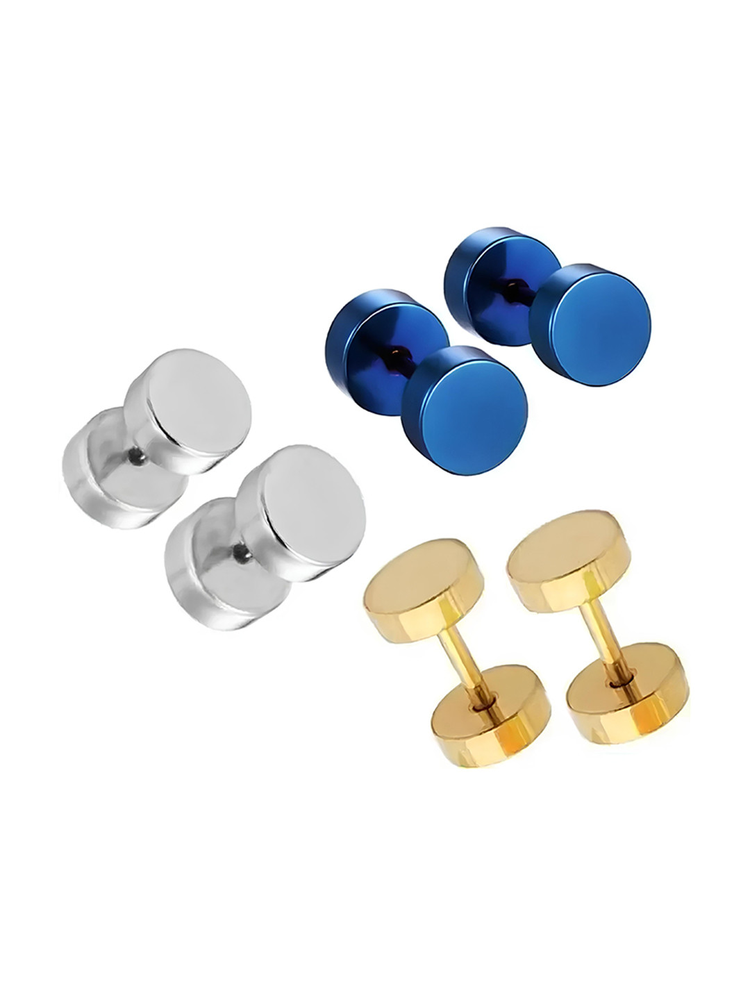 

KARISHMA KREATIONS Unisex Set of 3 Silver-Plated Contemporary Studs Earrings