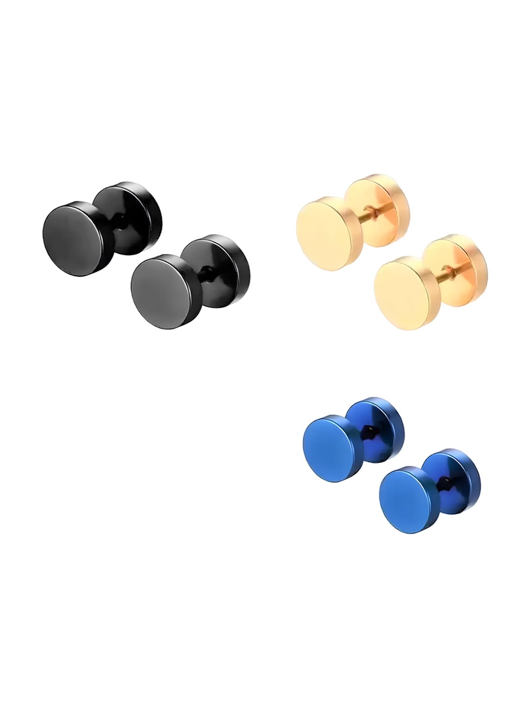 

KARISHMA KREATIONS Set Of 3 Stainless Steel Contemporary Stud Earrings, Black