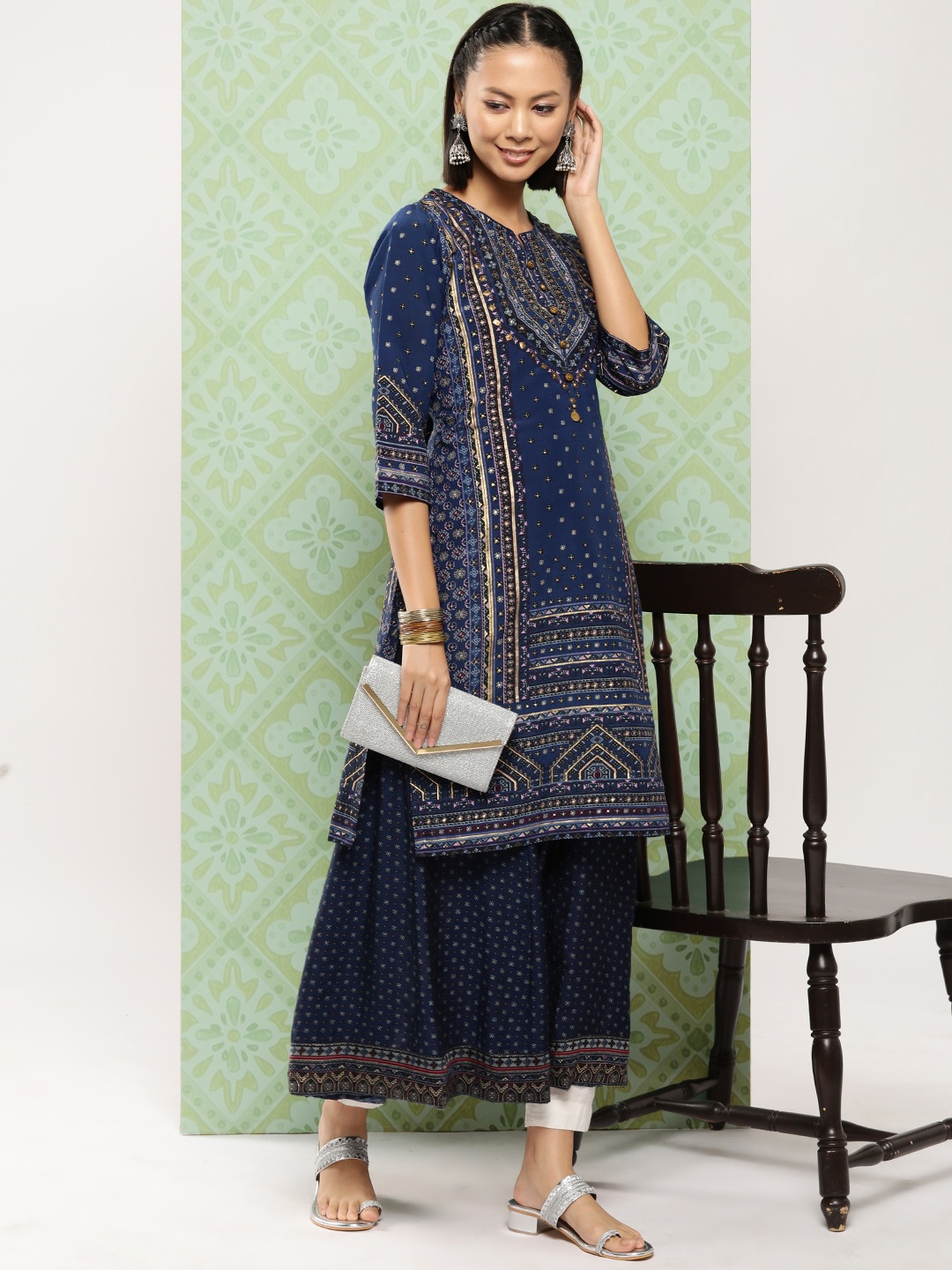 

Juniper Women Ethnic Motifs Printed Layered Kurta, Blue