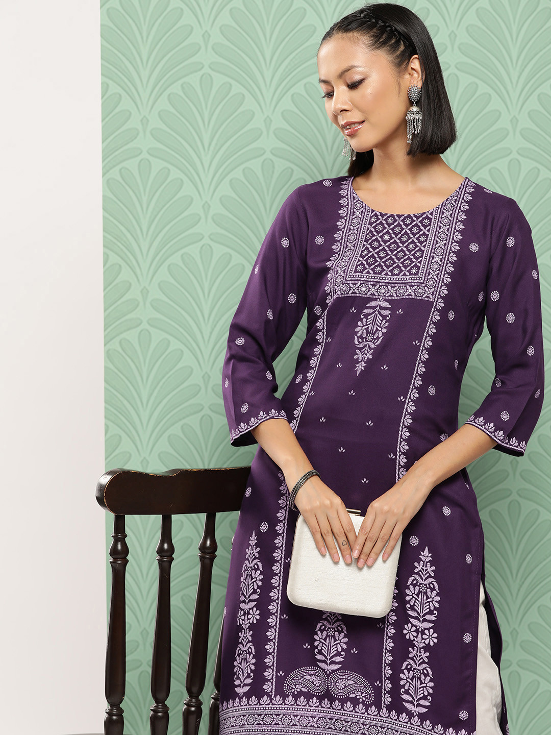 

Juniper Women Ethnic Motifs Printed Sequinned Kurta, Purple