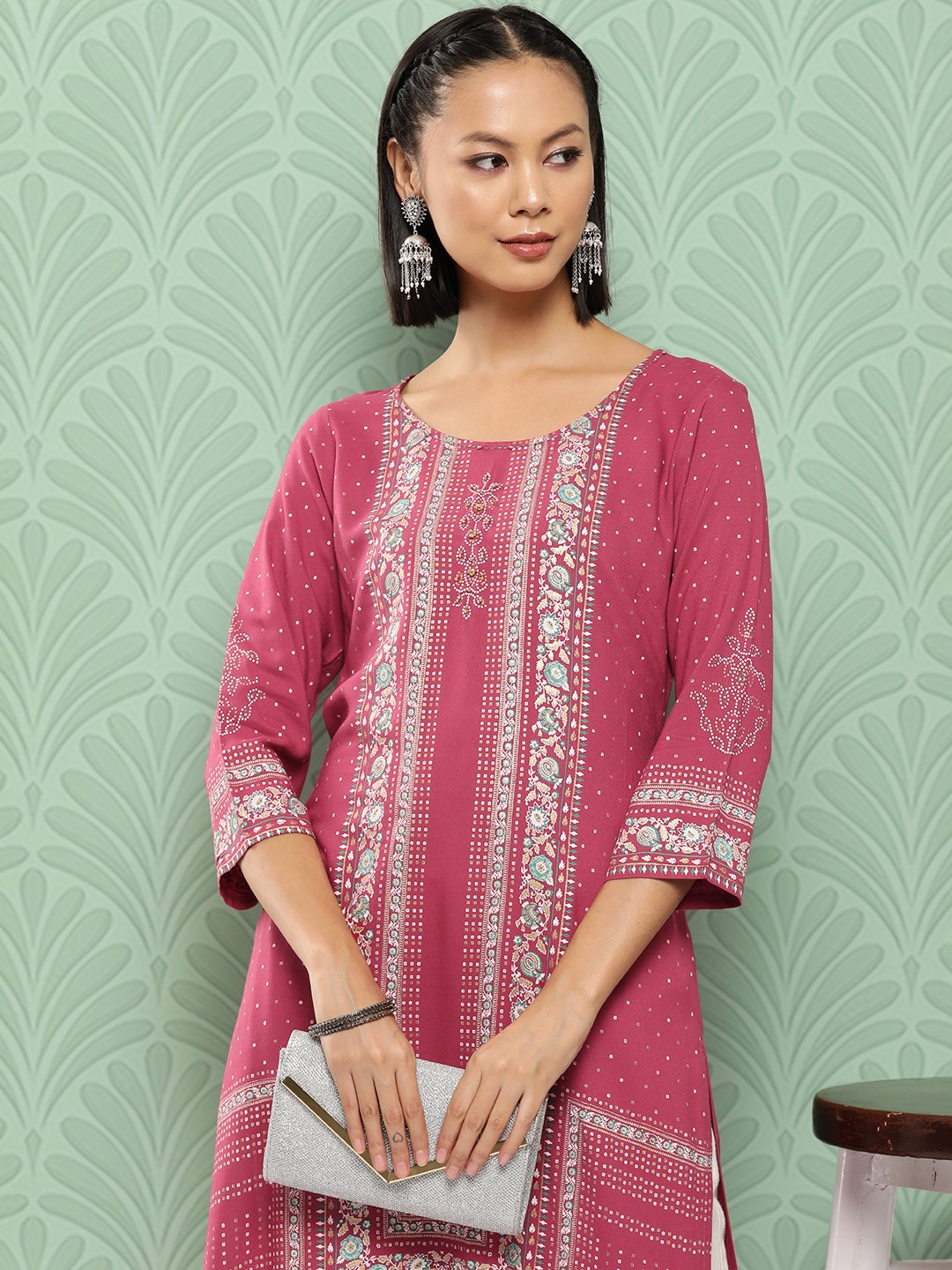 

Juniper Women Ethnic Motifs Printed Straight Kurta, Mauve