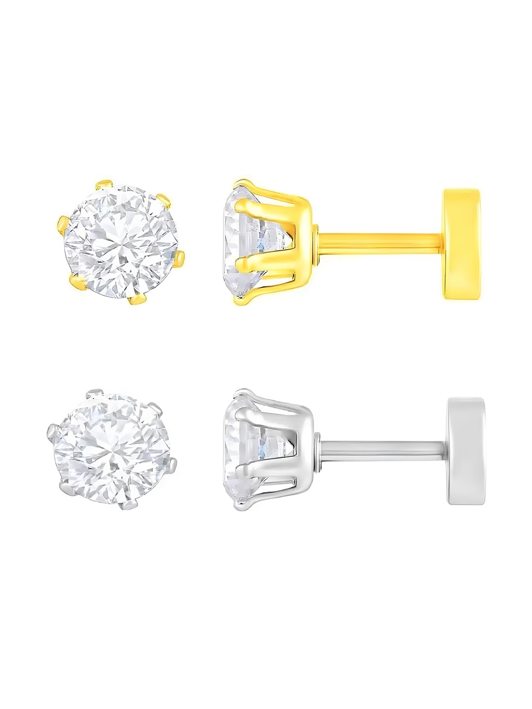 

KARISHMA KREATIONS Set Of 2 Silver-Plated Cubic Zirconia Contemporary Studs, Gold