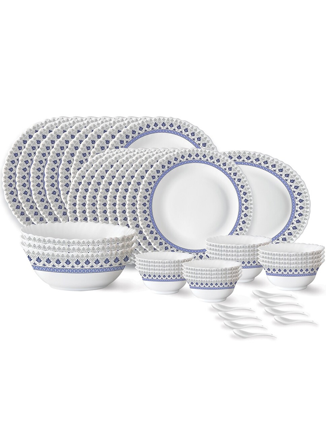 

Larah by BOROSIL White & Blue 44 Pieces Floral Printed Opalware Glossy Dinner Set