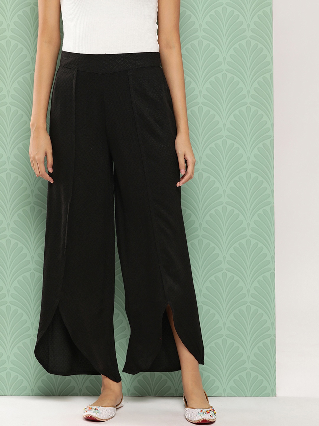 

Juniper Women Self Design Flared Ethnic Palazzos, Black