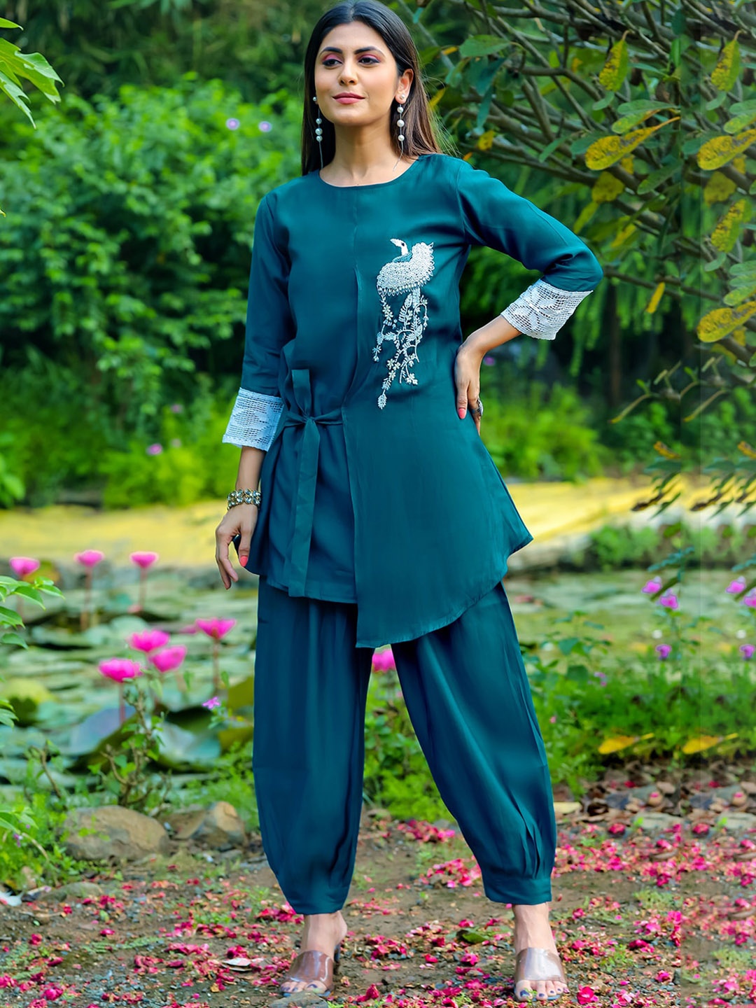 

Kiana House Of Fashion Embroidered Silk Co-Ord Set, Blue