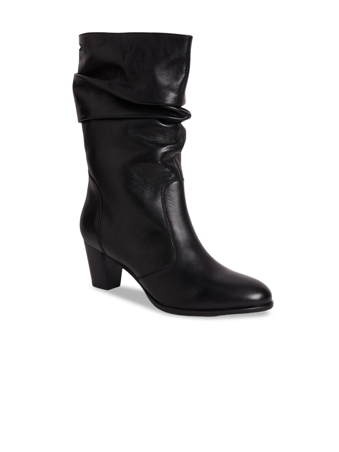 

Peach Flores Women Paige Block Heeled Leather High-Top Slouchy Boots, Black