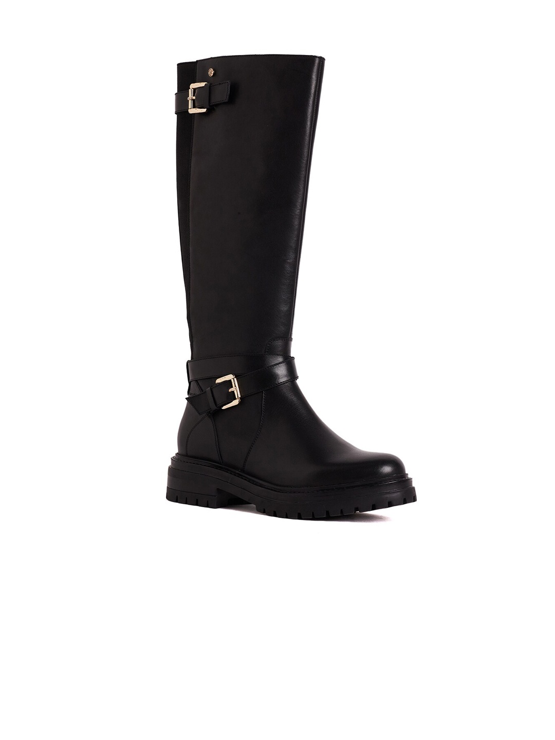 

Peach Flores Women Evelyn Hight Top Leather Platform-Heeled Regular Boots, Black