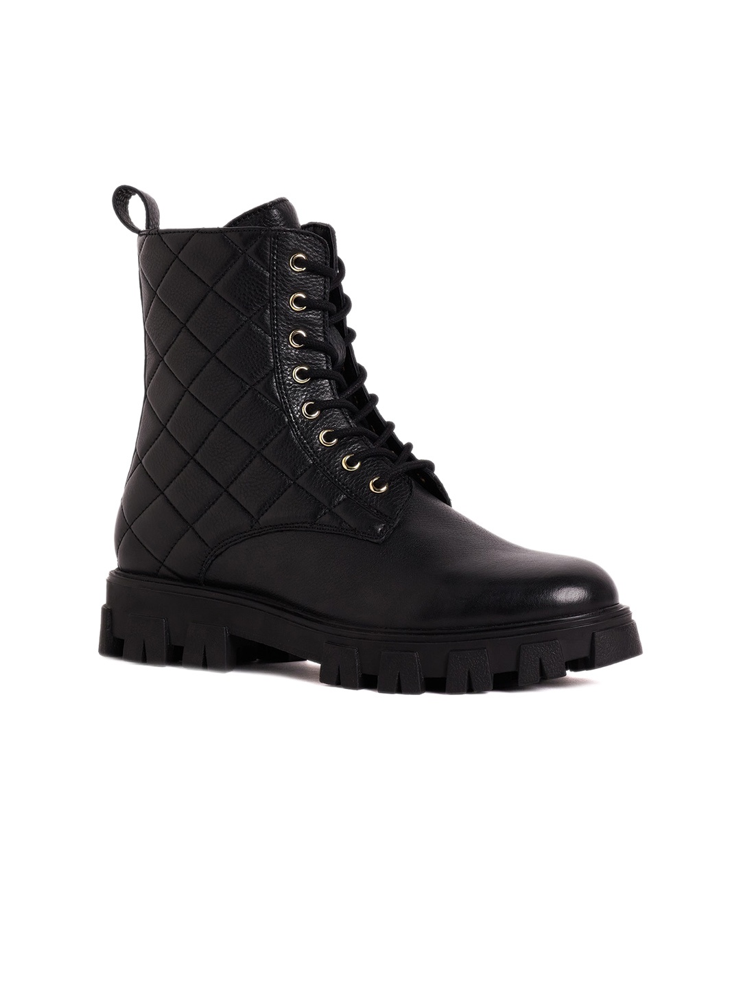 

Peach Flores Women Willow Mid Top Textured Leather Regular Boots, Black