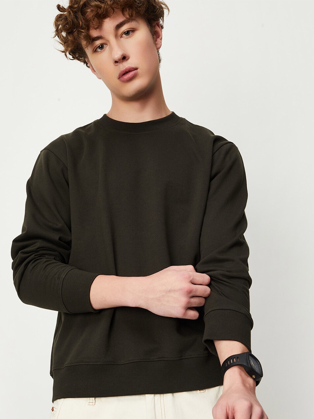 

max Round Neck Long Sleeves Sweatshirt, Charcoal