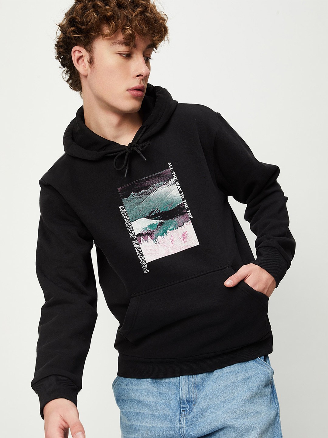 

max Graphic Printed Hooded Sweatshirt, Black