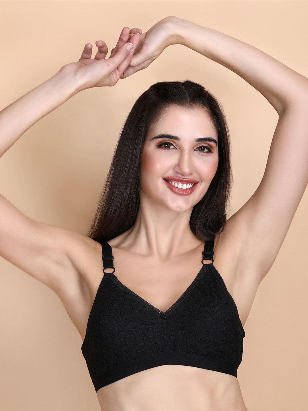 

Hill Islands Self Design Full Coverage Dry Fit Cotton Everyday Bra With All Day Comfort, Black