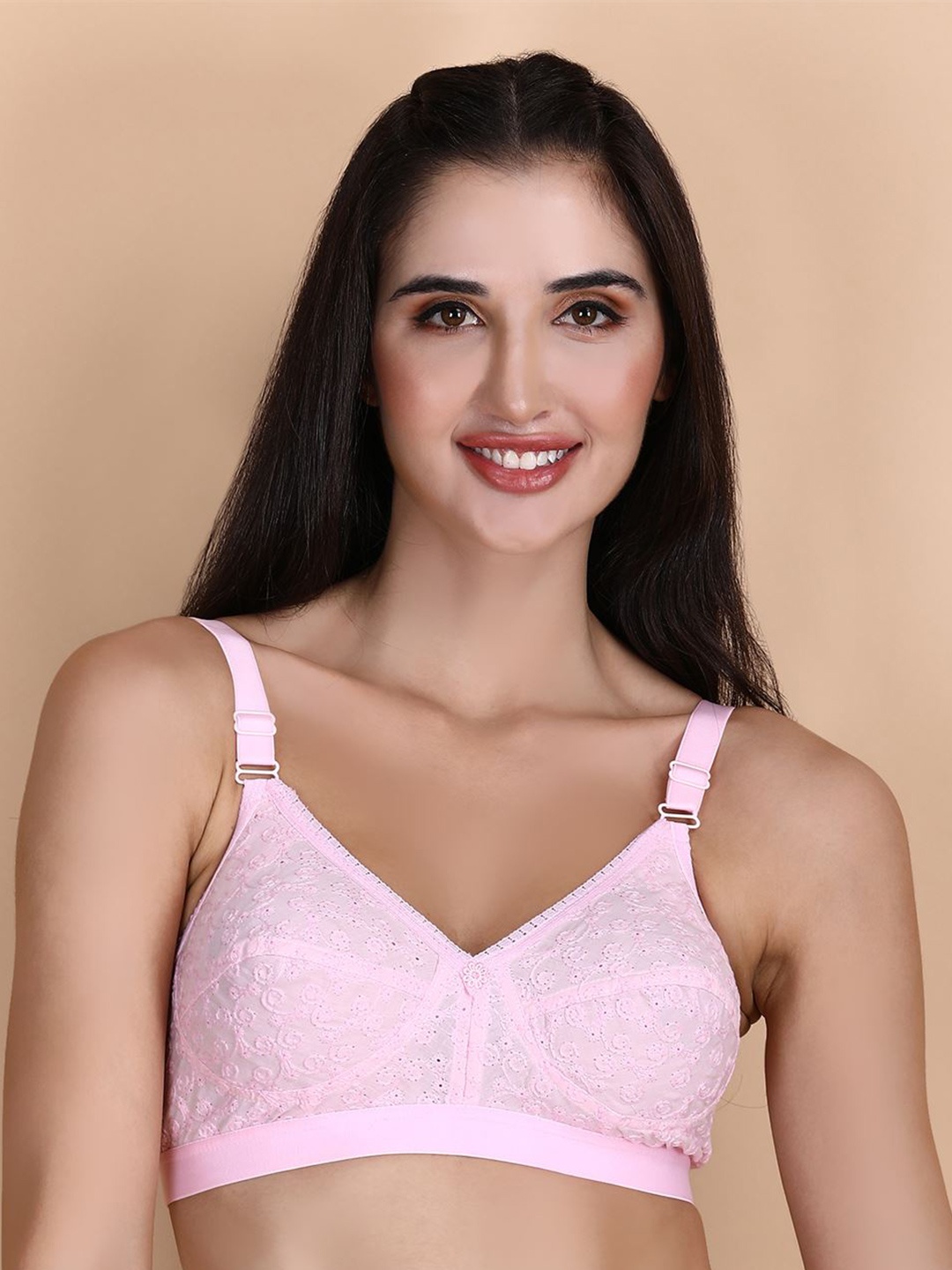 

Hill Islands Self Design Full Coverage Dry Fit Cotton Everyday Bra With All Day Comfort, Pink