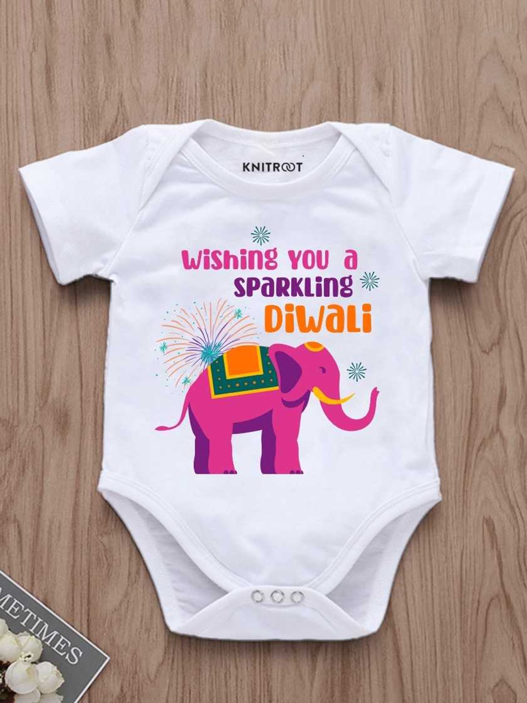 

KNITROOT Infants Printed Cotton Bodysuits, White