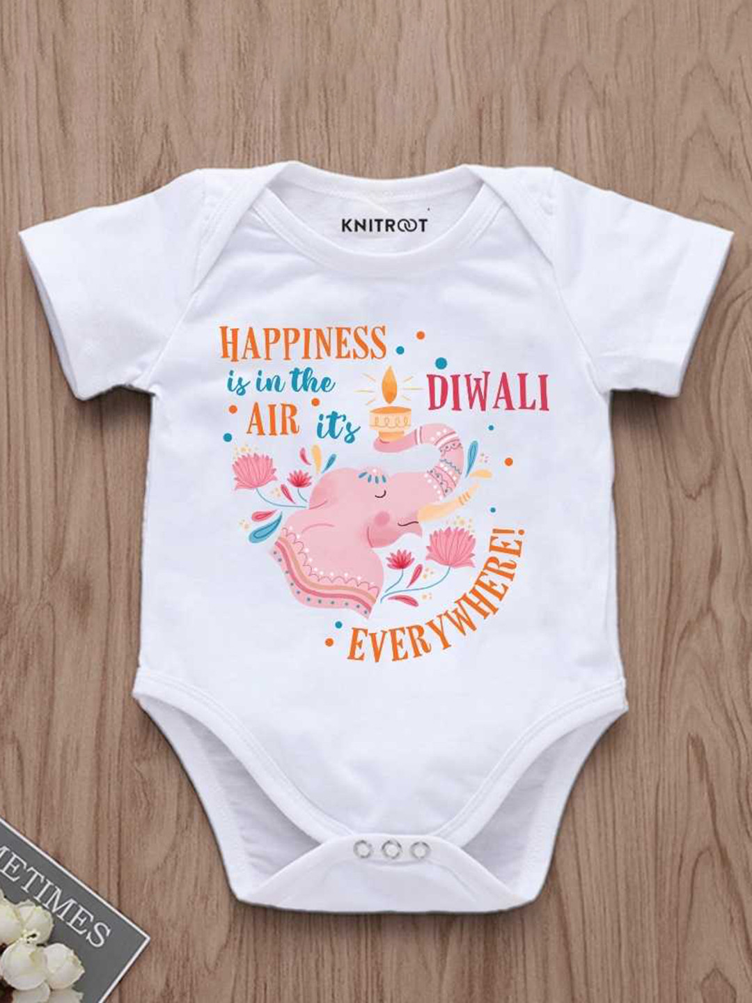 

KNITROOT Infants Printed Cotton Bodysuit, White