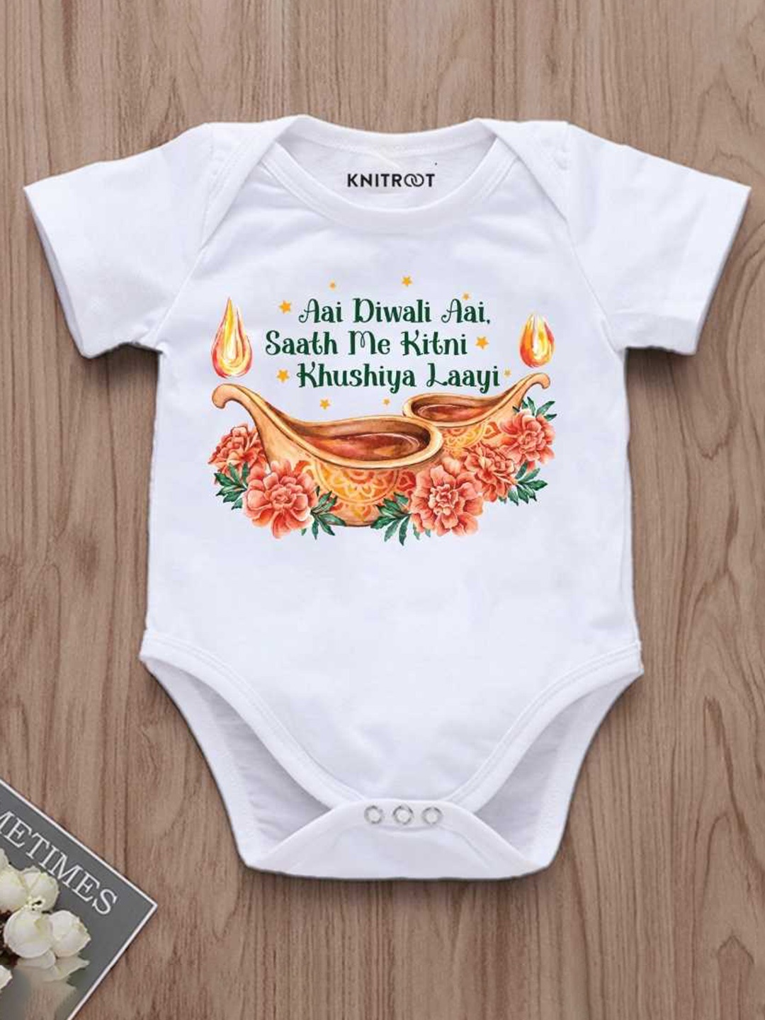 

KNITROOT Infants Printed Cotton Bodysuit, White