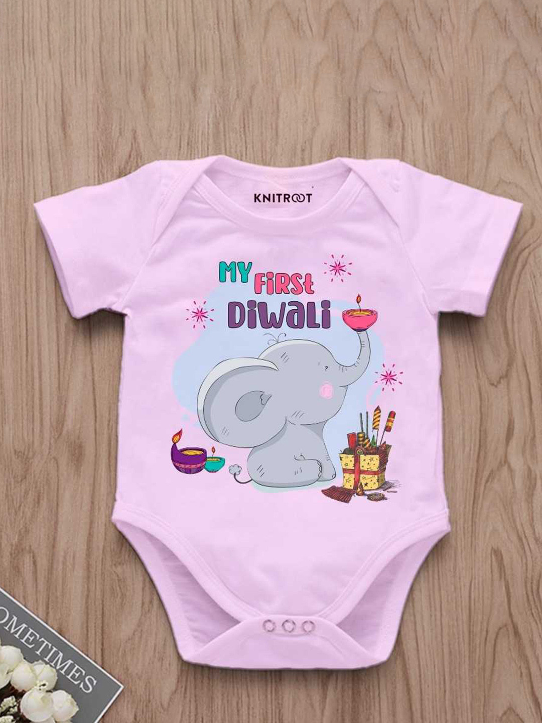 

KNITROOT Infants Printed Cotton Bodysuit, Pink