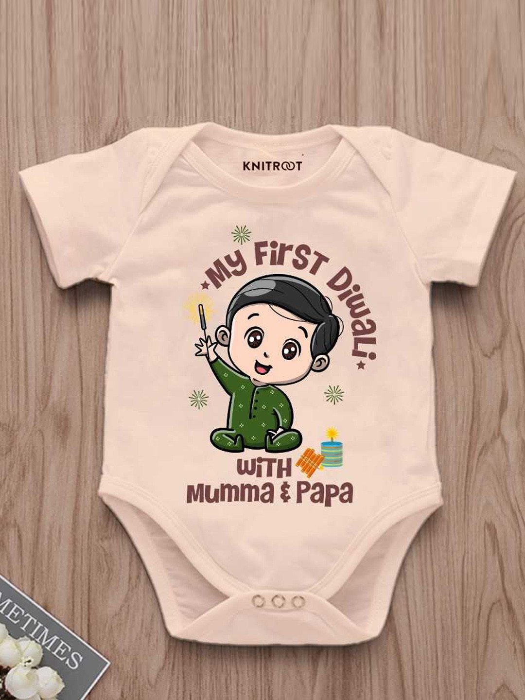 

KNITROOT Infants Printed Cotton Bodysuit, Peach