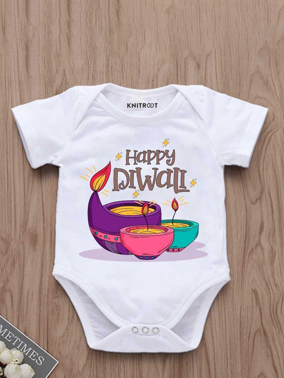 

KNITROOT Infants Printed Cotton Bodysuits, White