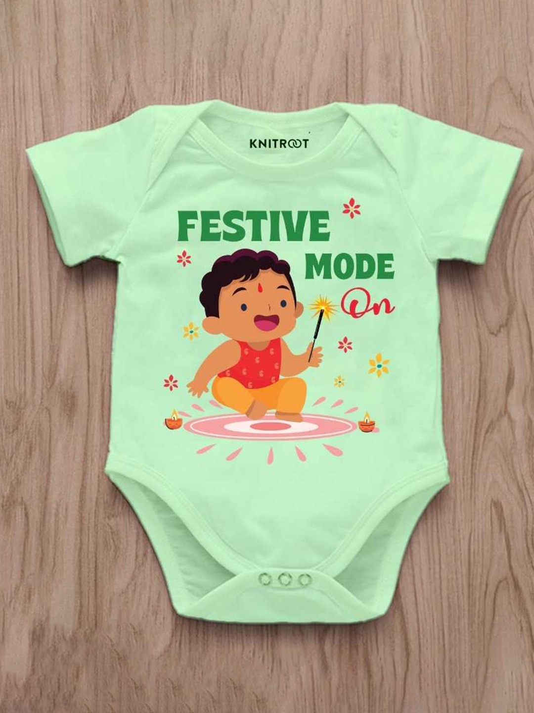 

KNITROOT Infants Mode On Boy Printed Cotton Bodysuit, Green
