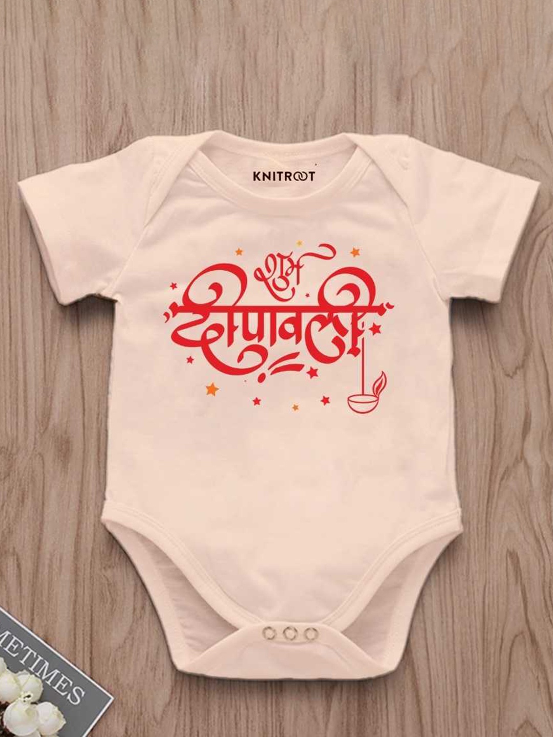 

KNITROOT Infants Printed Cotton Bodysuit, Peach