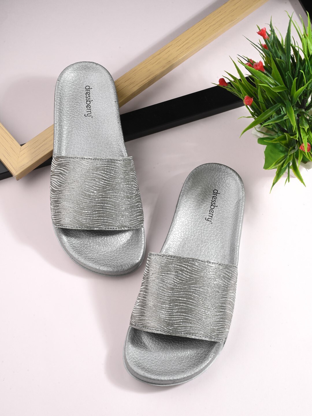 

DressBerry Women Silver-Toned Embellished Sliders