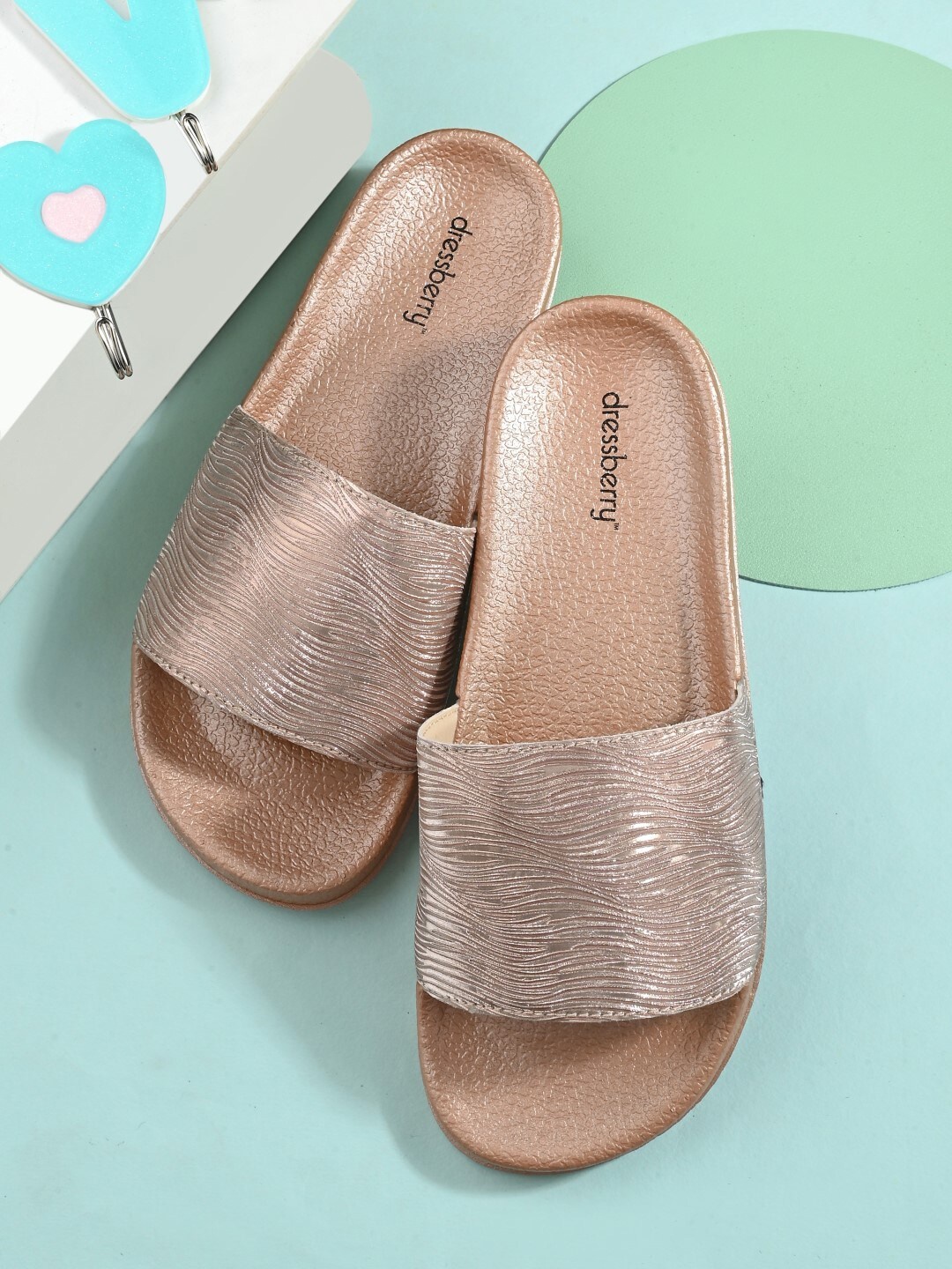 

DressBerry Women Copper-Toned Shimmered Sliders