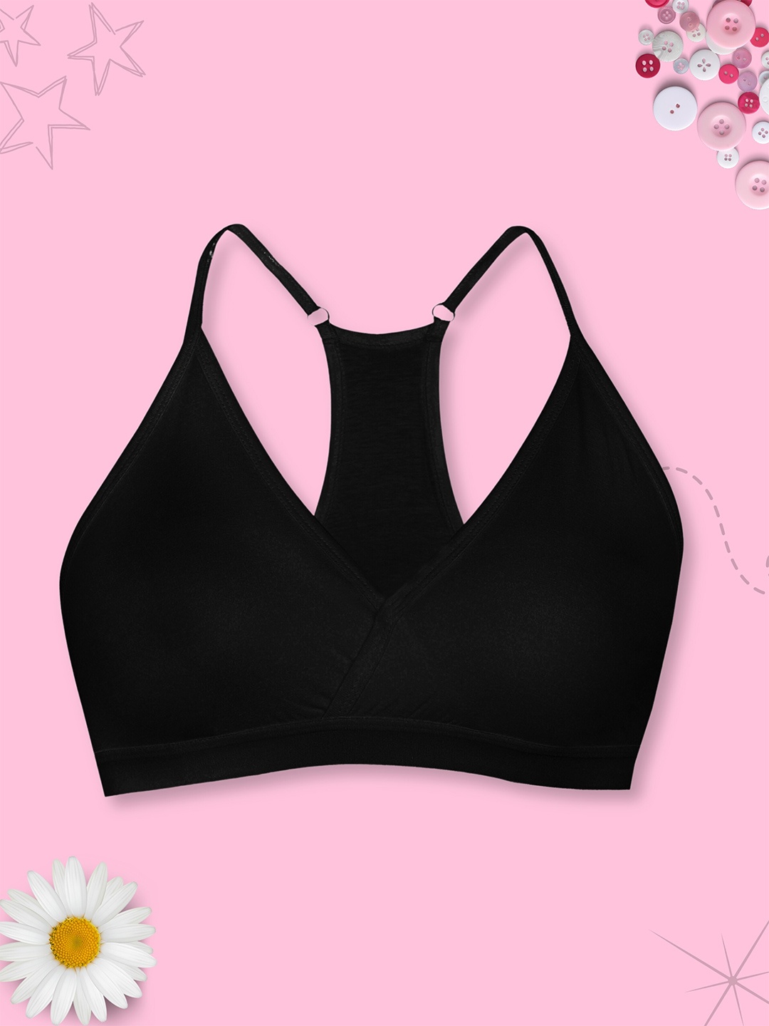

DChica Girls All Day Comfort Bra Removable Cups Full Coverage, Black