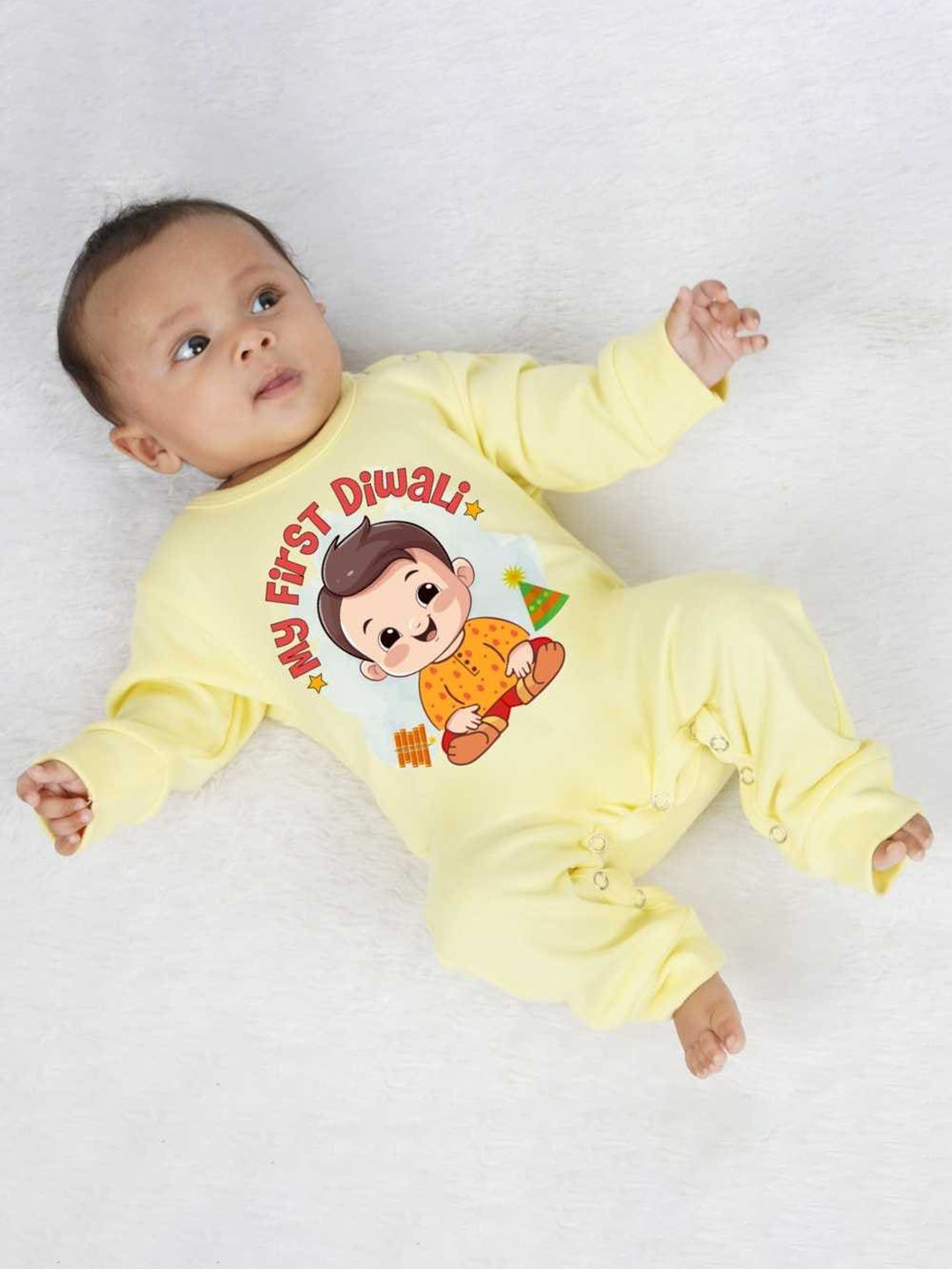 

KNITROOT Kids Printed Cotton Romper, Yellow