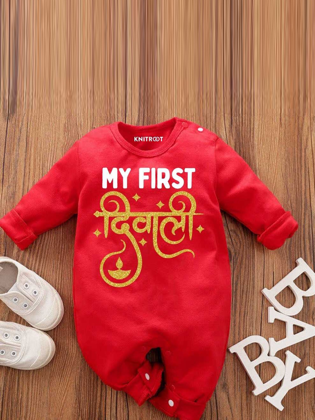 

KNITROOT Infants Typography Printed Round Neck Cotton Jumpsuit, Red
