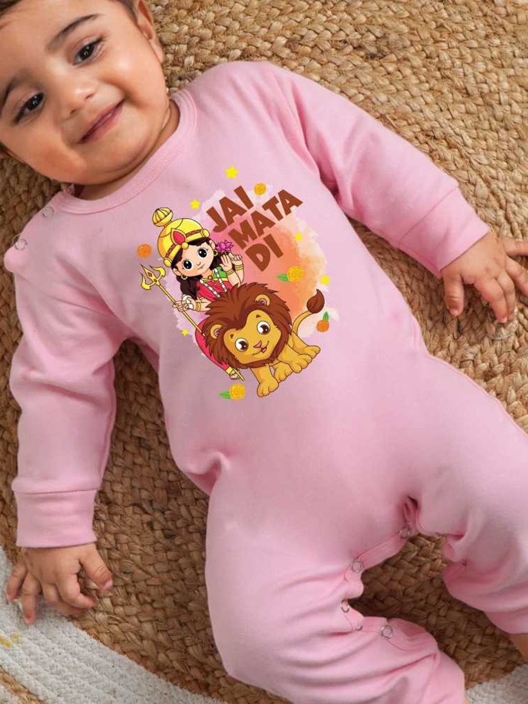 

KNITROOT Kids Printed Cotton Romper, Pink