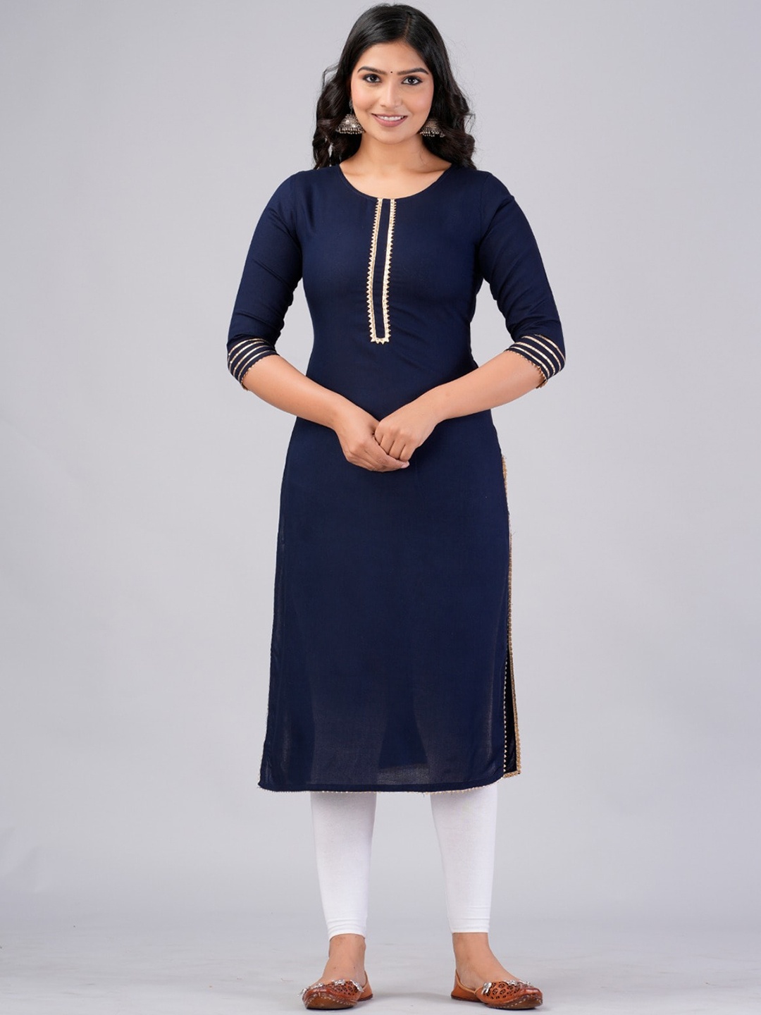 

MAUKA Round Neck Gotta Patti Kurta, Blue
