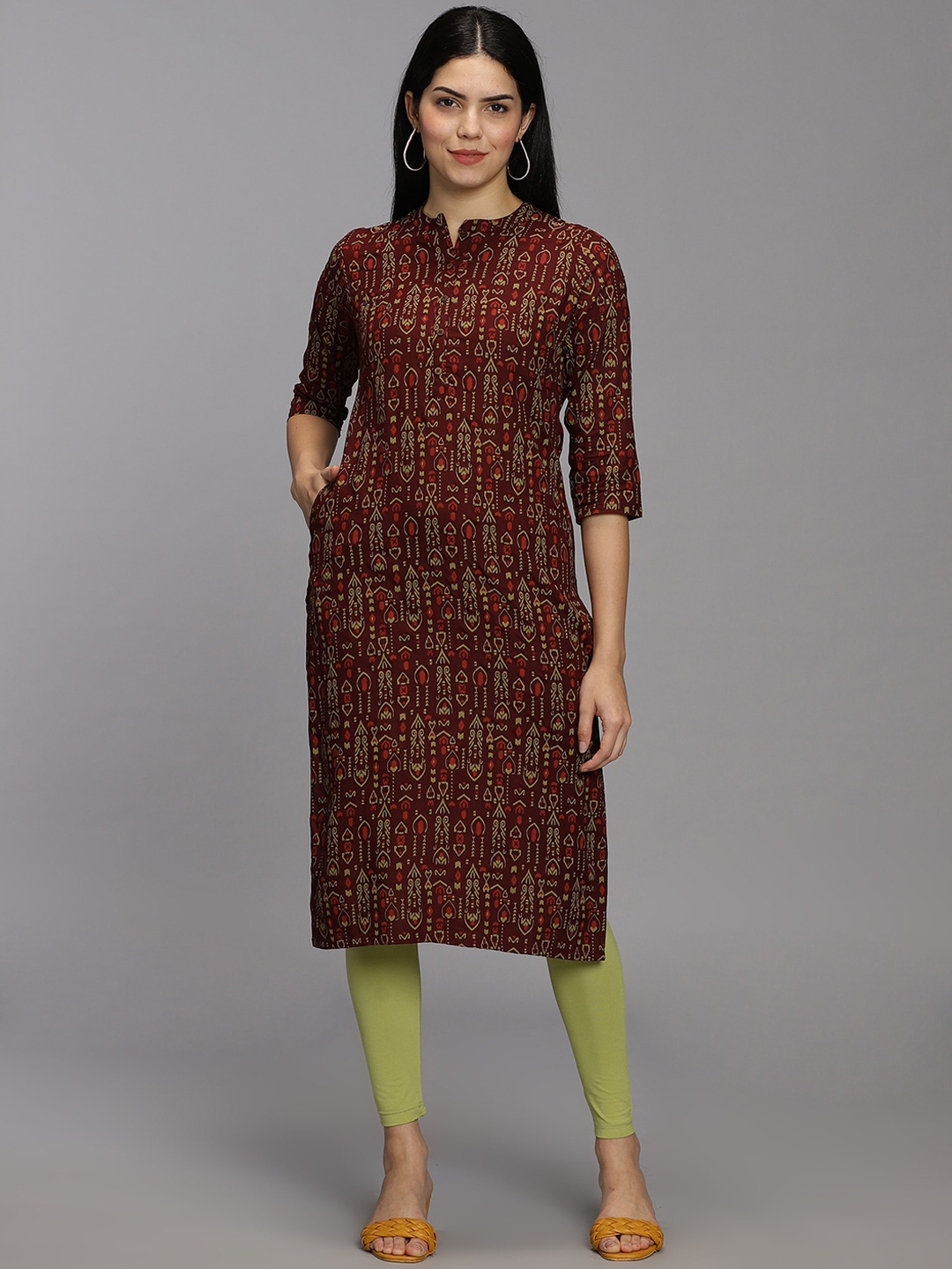 

HAY Abstract Printed Liva Straight Kurta, Brown